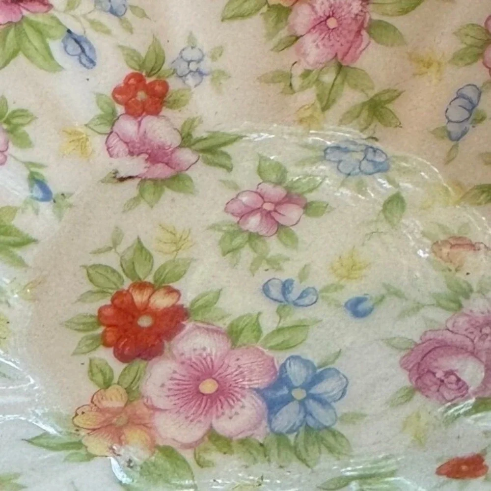 Vintage Merit China Occupied Japan Floral Chintz Scalloped Trinket Dish‎ Bowl
